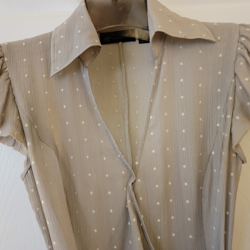 INC Silk Point d'Esprit Wrap Gray Blouse Sz 2
